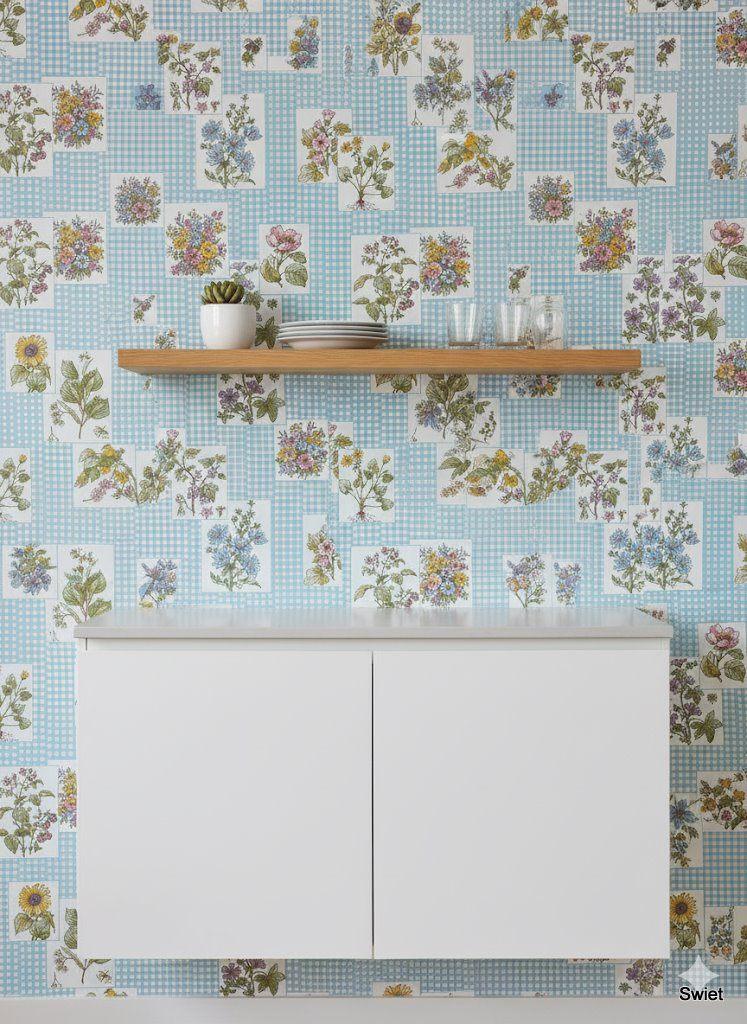 14120 Frans keuken bloemen behang blauw retro vintage swiet, Verzenden, Blauw