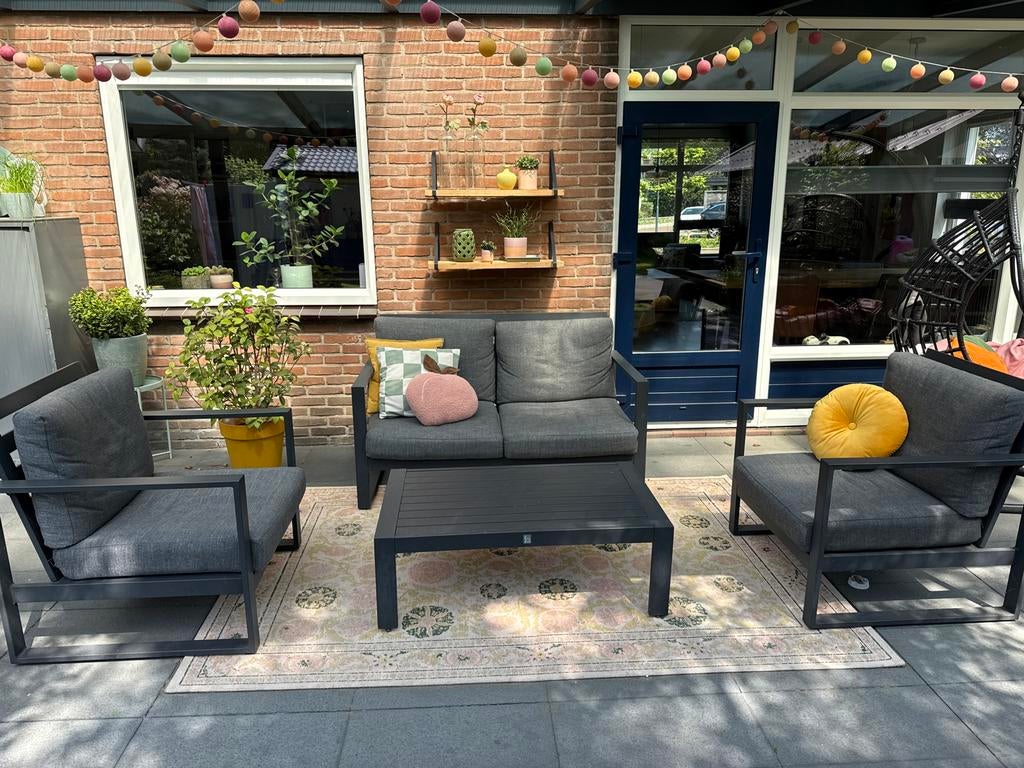 Loungeset Intratuin - Grijs met uitwasbare hoezen, Ophalen, 4 zitplaatsen, Gebruikt, Aluminium