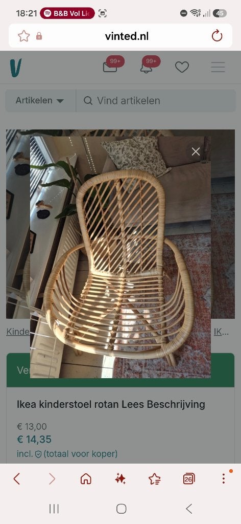 Ikea rotan kinderstoel, Kinderen en Baby's, Ophalen, Zo goed als nieuw, Hangstoel