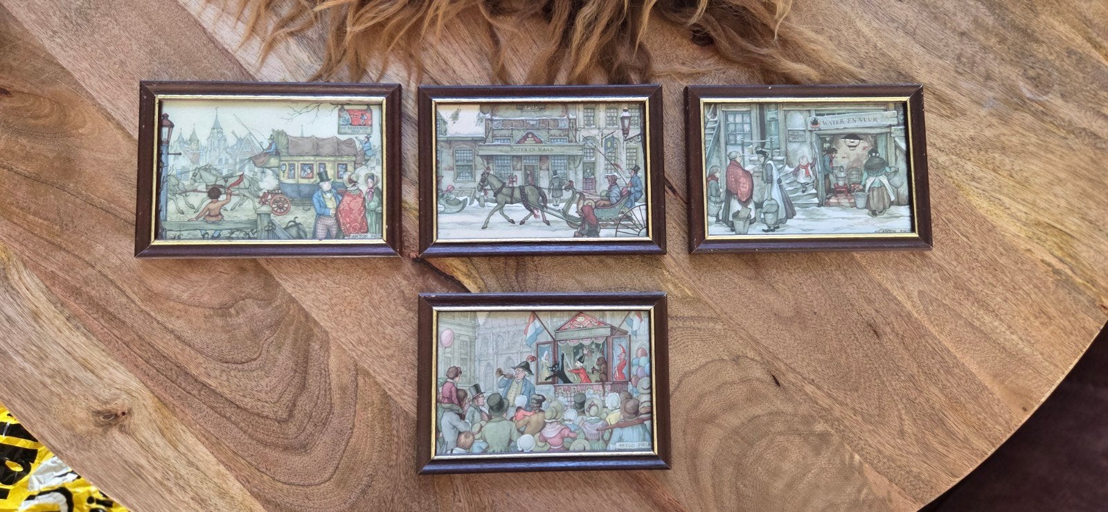 Set van 4 Anton Pieck prenten in lijstjes, Antiek en Kunst, Ophalen of Verzenden, Print, Prent, Ingelijst