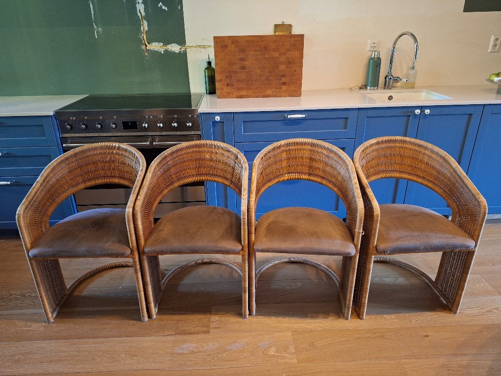 Luit van der Helm rotan stoelen (4 stuks), Ophalen, Gebruikt, Bruin, Vintage, Rotan, Design