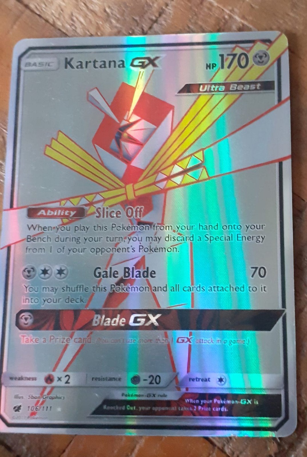 Pokémon Kaart Kartana GX - Ultra Beast (106/111), Ophalen, Zo goed als nieuw, Losse kaart, Foil