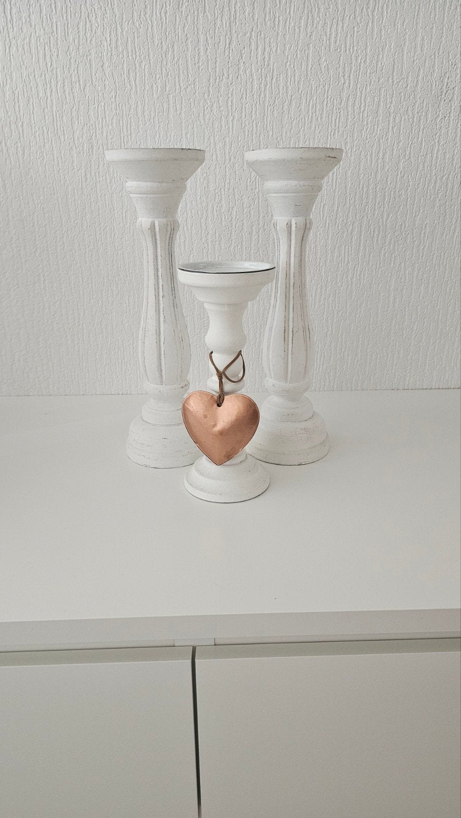 Set van 3 witte kandelaars met hartje, Ophalen of Verzenden