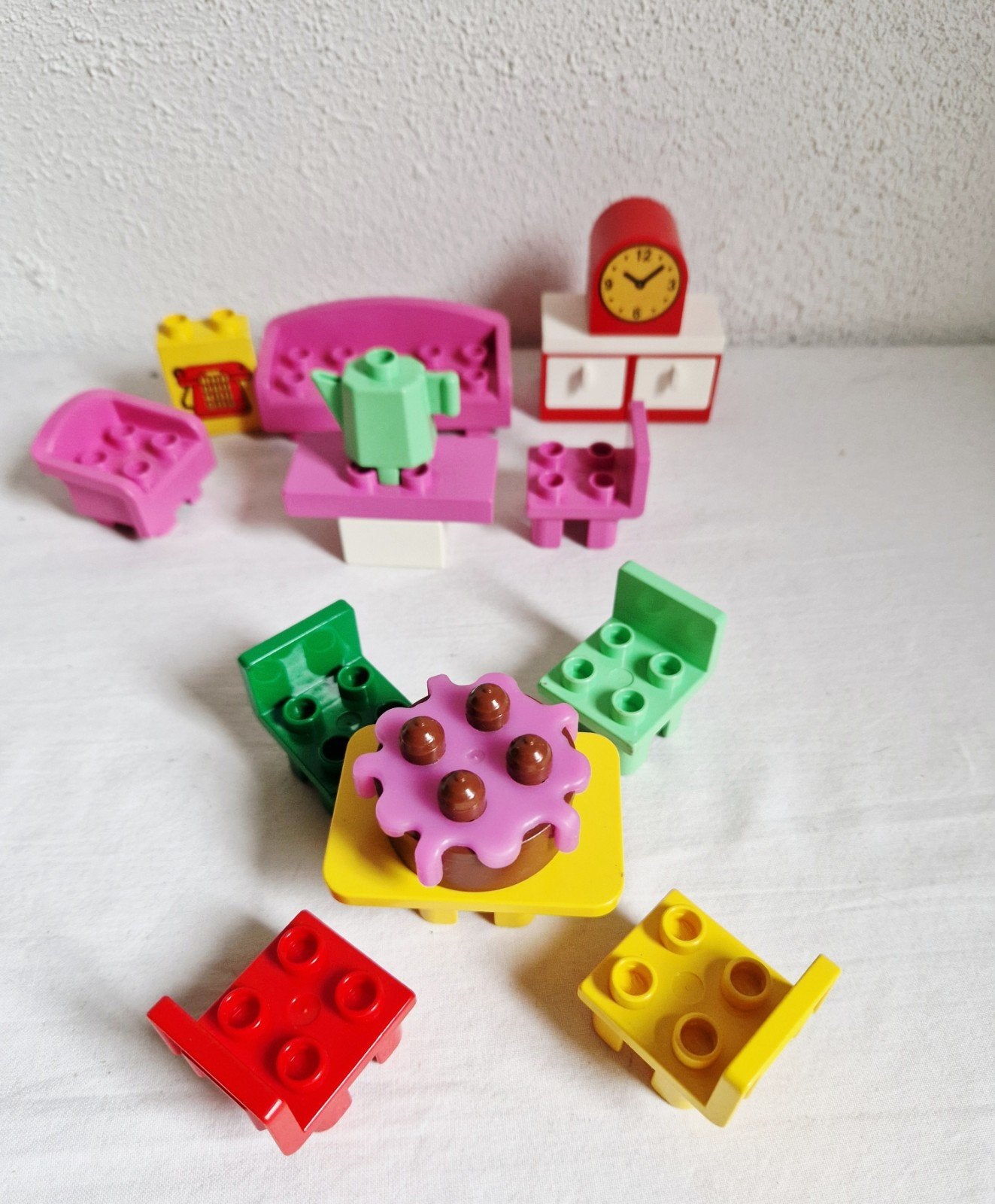 Duplo huis inrichting zithoek en eethoek kastje klok etc, Ophalen of Verzenden, Gebruikt, Duplo