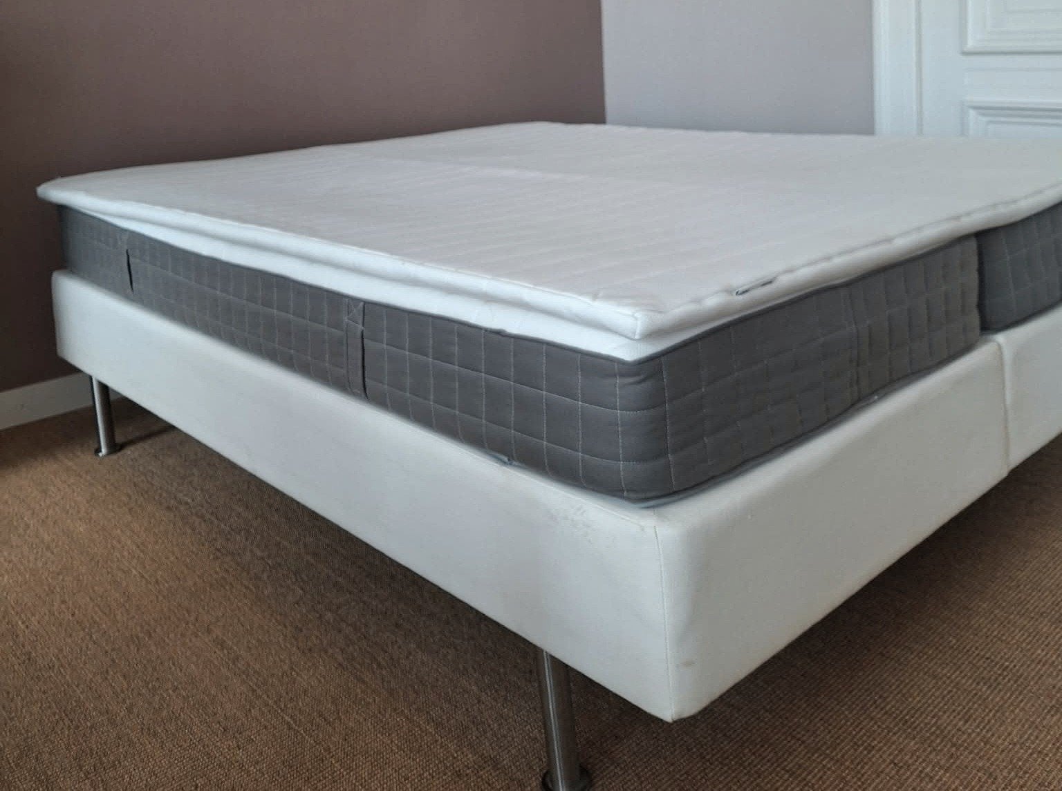 ikea 2-persoonsboxspring, matrassen, topper en dekbed (dons), Ophalen, Tweepersoons, 200 cm, 180 cm