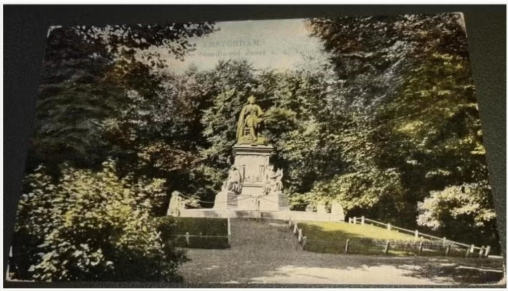 Amsterdam - Standbeeld Joost vd Vondel, Verzenden, Voor 1920, Gelopen, Noord-Holland