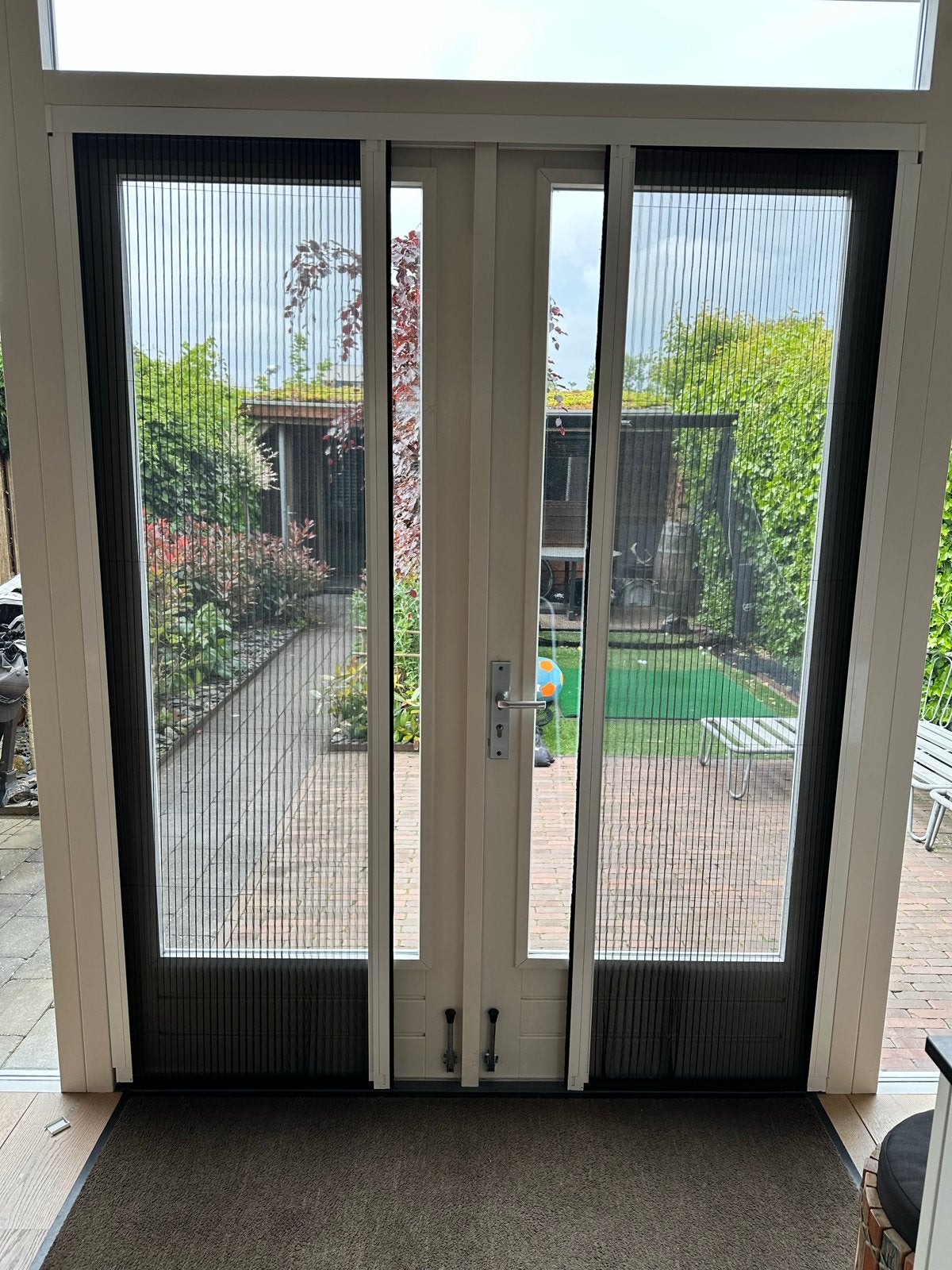 Dubbele Plissé Hordeur voor openslaande deuren, Doe-het-zelf en Verbouw, Deuren en Horren, Ophalen, Kunststof, Gebruikt, Hordeur