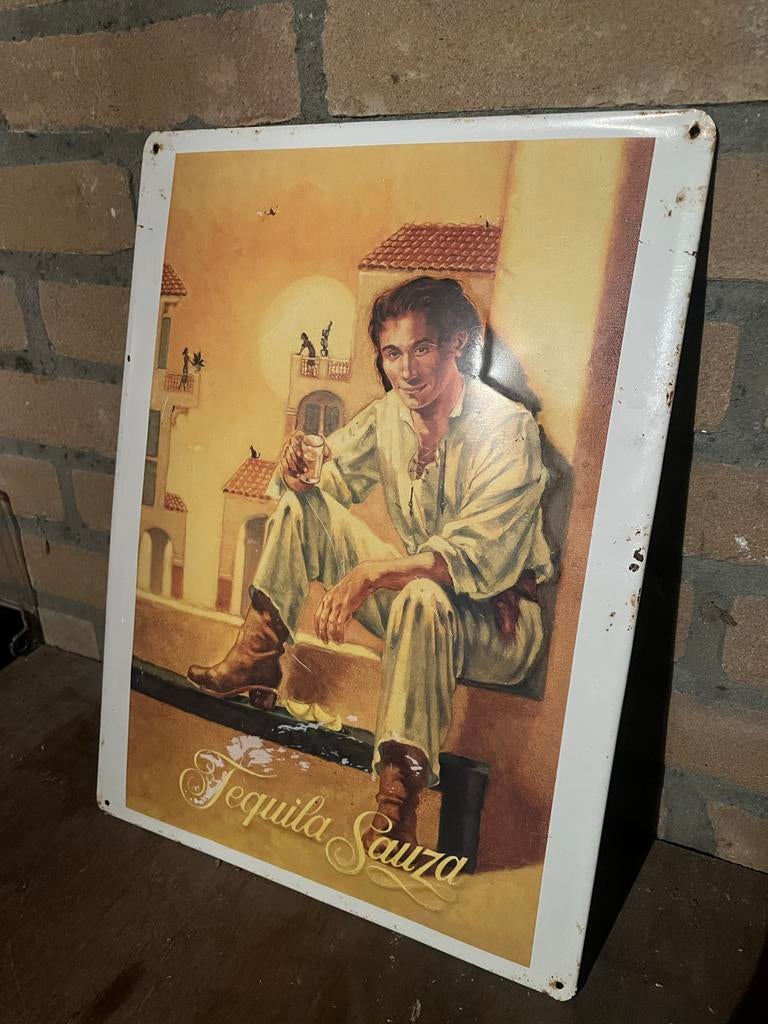 Vintage Tequila Sauza metalen reclamebord, Ophalen of Verzenden