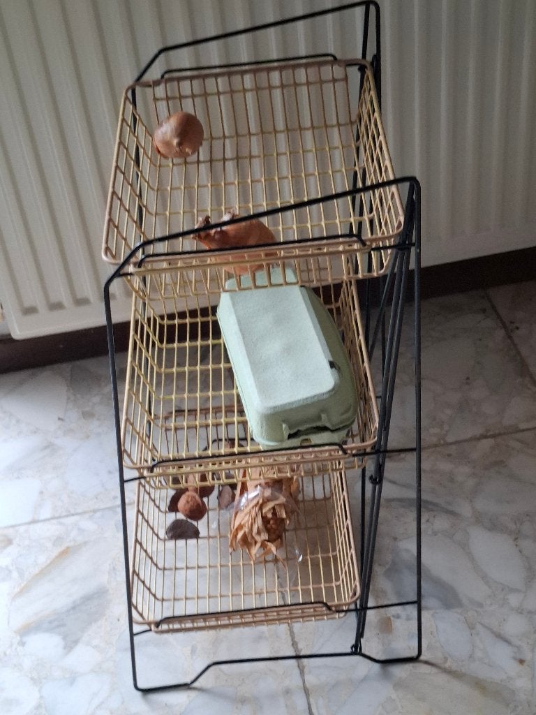 Vintage metalen opbergrek met 3 manden, Antiek en Kunst, Ophalen