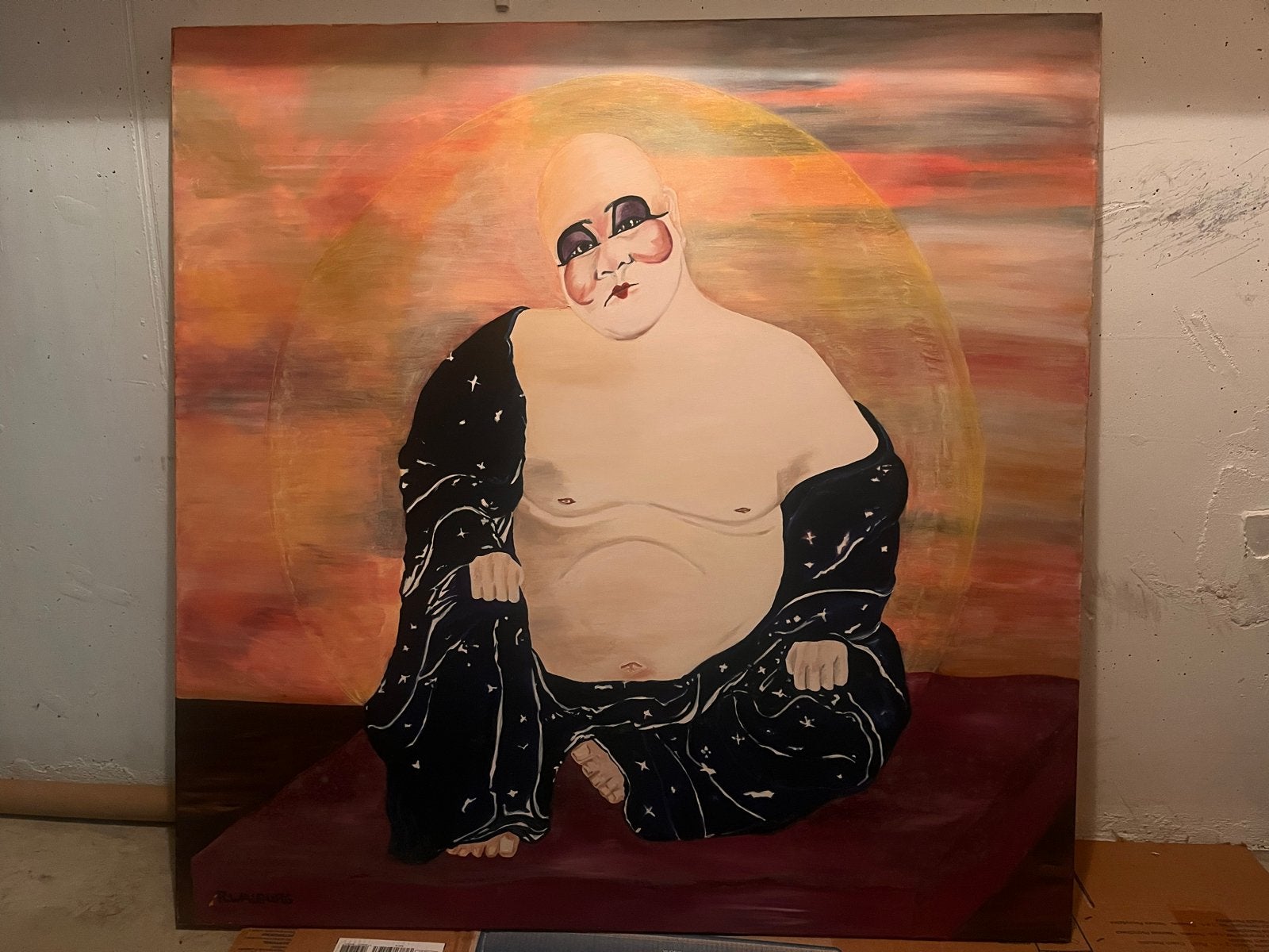 Bijzonder schilderij van Renate Walburg: Boeddha met make-up, Ophalen, Overige stijlen, Doek, Portret of Personen