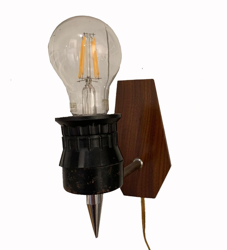 Vintage retro wandlampje - hout en metaal lamp, Ophalen of Verzenden, Huis en Inrichting