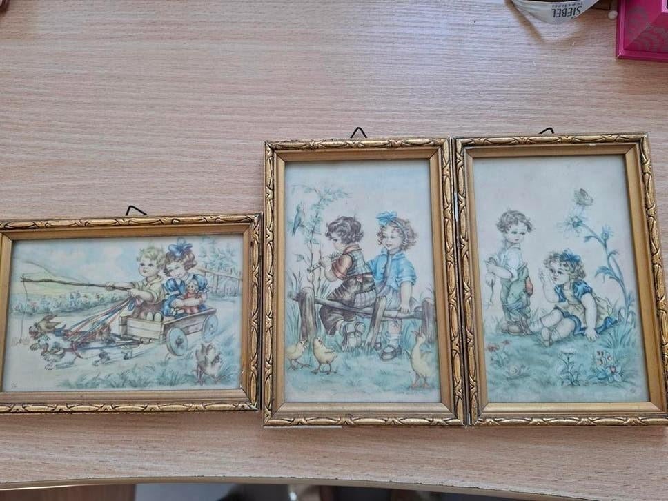 Set van 3 Vintage Kinderkamer Schilderijtjes Jaren '50, Ophalen of Verzenden