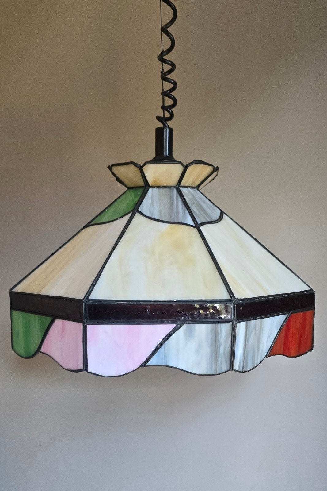 Set van 3 Tiffany-stijl lampen: hanglampen en tafellamp, Ophalen, Gebruikt, Glas, Tiffany-stijl