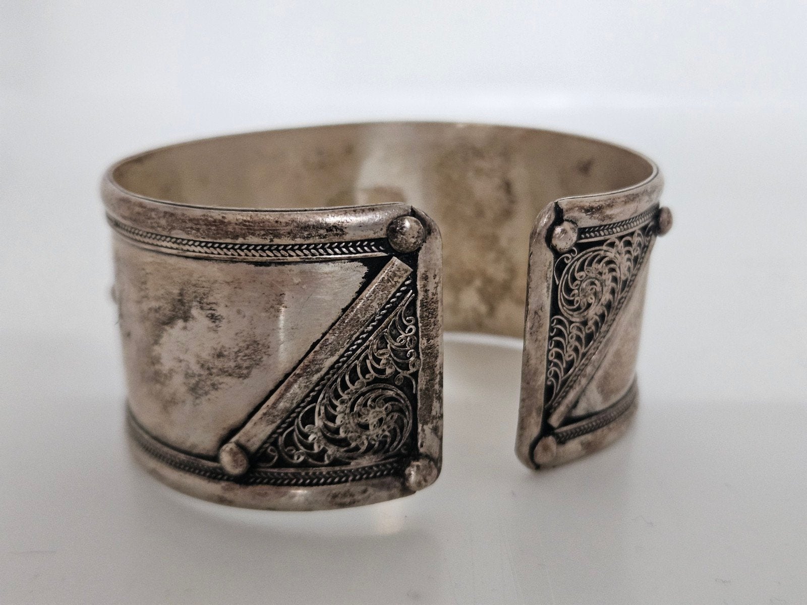 Vintage artisan armband Nepal zilver met groene steen, Gebruikt, Verzenden, Nvt, Nvt