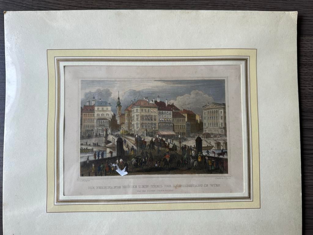 Historische Stadsgezicht Wenen - Ferdinandbrücke, ca. 1850, Handgekleurd, 1800 - 1899, Stadsgezicht, Ophalen of Verzenden
