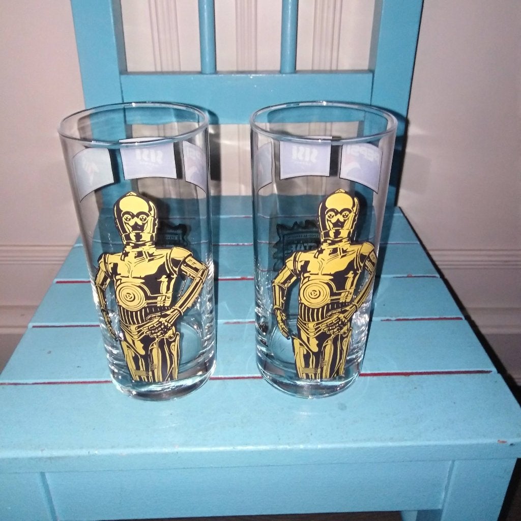 Vintage Star Wars C3PO Glas 2 stuks, Verzamelen, Star Wars, Ophalen, Gebruikt, Gebruiksvoorwerp