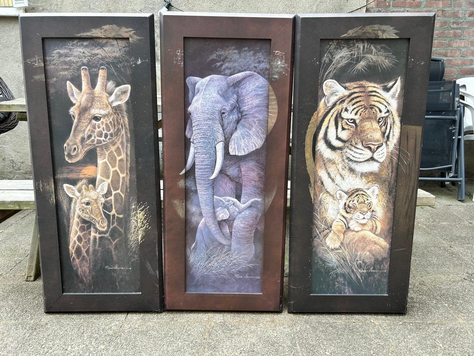 Set van 3 Afrikaanse Dieren Schilderijen, Huis en Inrichting, Woonaccessoires | Schilderijen, Tekeningen en Foto's, Ophalen, Minder dan 50 cm