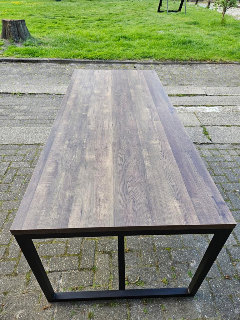 Eettafel met metalen onderstel 200x90, Gebruikt, 200 cm of meer, Industrieel, Modern, 50 tot 100 cm