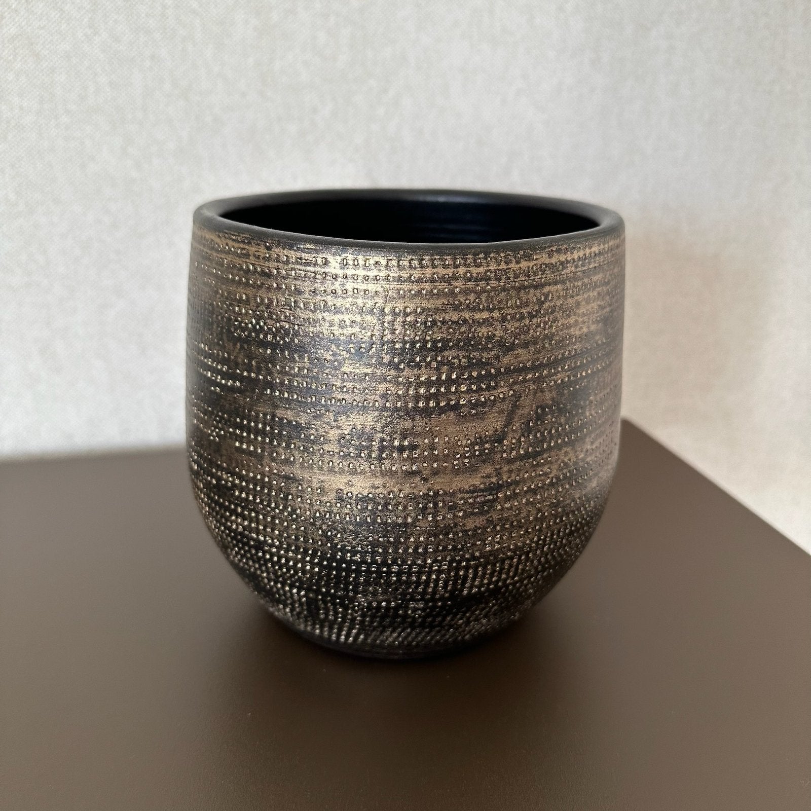 Bloempot goud/zwart pot, 14x15, Rond, Ophalen of Verzenden, Zo goed als nieuw, Aardewerk