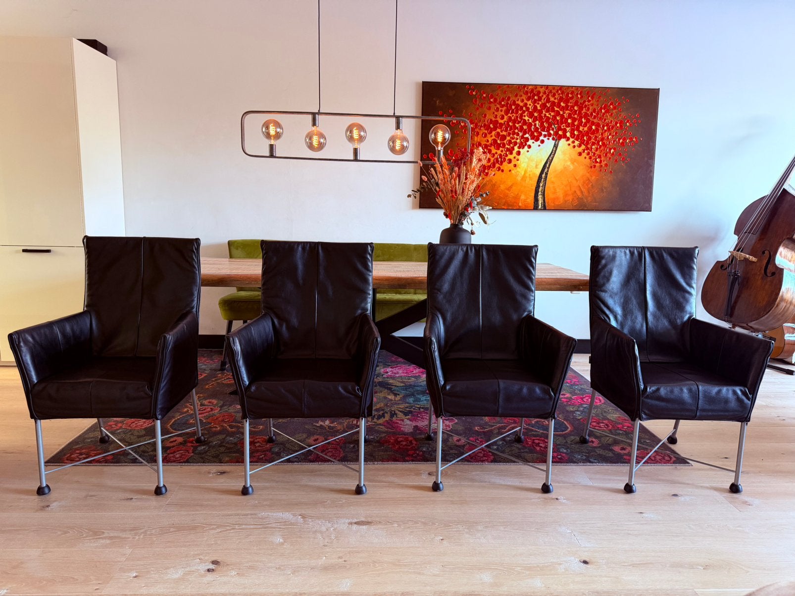 4 Montis Chaplin stoelen zwart, Zwart, Leer, Ophalen of Verzenden, Vier