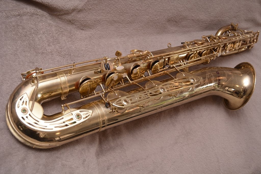 YAMAHA YBS-61 "Purple Logo" Baritone Saxofoon met Lage A, Ophalen of Verzenden, Gebruikt, Bariton, Met koffer