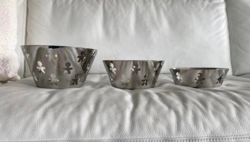 Schaal Alessi Girotondo RVS —3 maten 6 stuks ZGAN, Ophalen of Verzenden, Zo goed als nieuw, Rond, Overige materialen