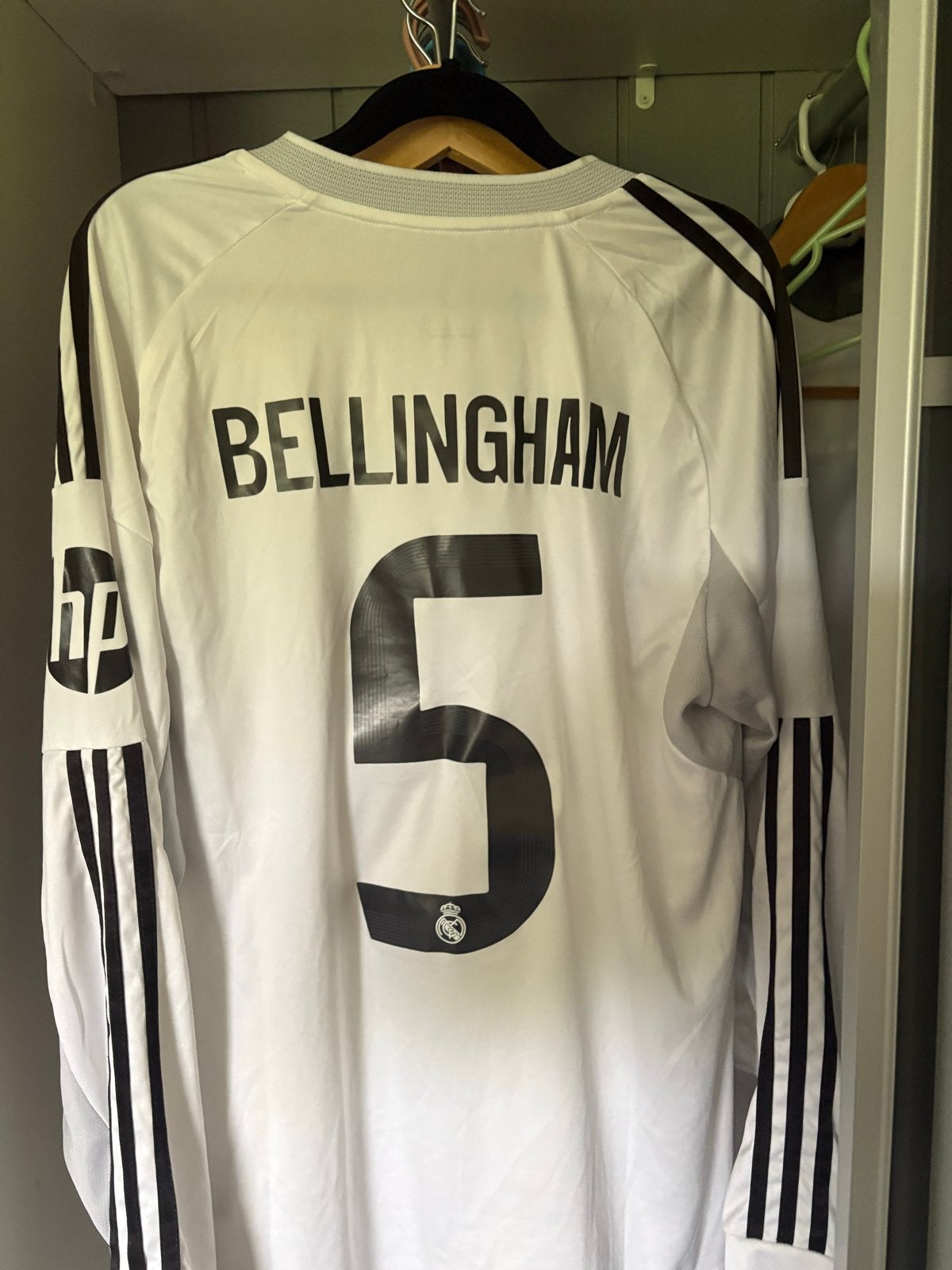 Real Madrid Bellingham thuisshirt lange mouwen - Maat L, Maat 52/54 (L), Wit, Ophalen of Verzenden, Zo goed als nieuw