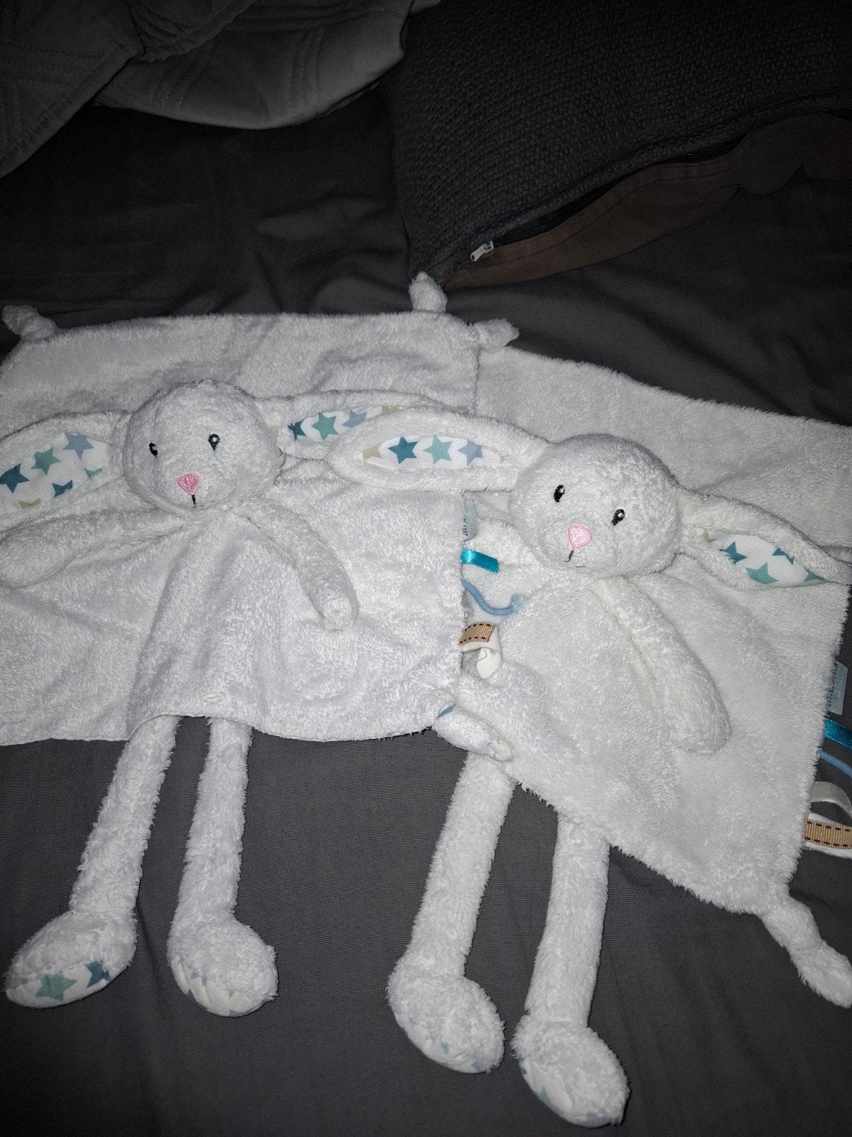 2 little dutch knuffeldoekjes wit konijn mint groen sterren, Ophalen, Zo goed als nieuw, Wit, Jongetje of Meisje