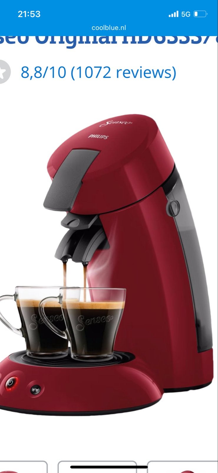 Philips Senseo Original HD6553/80 Rood Koffiepadapparaat, Ophalen, Koffiepads en cups, Koffiemachine, Zo goed als nieuw