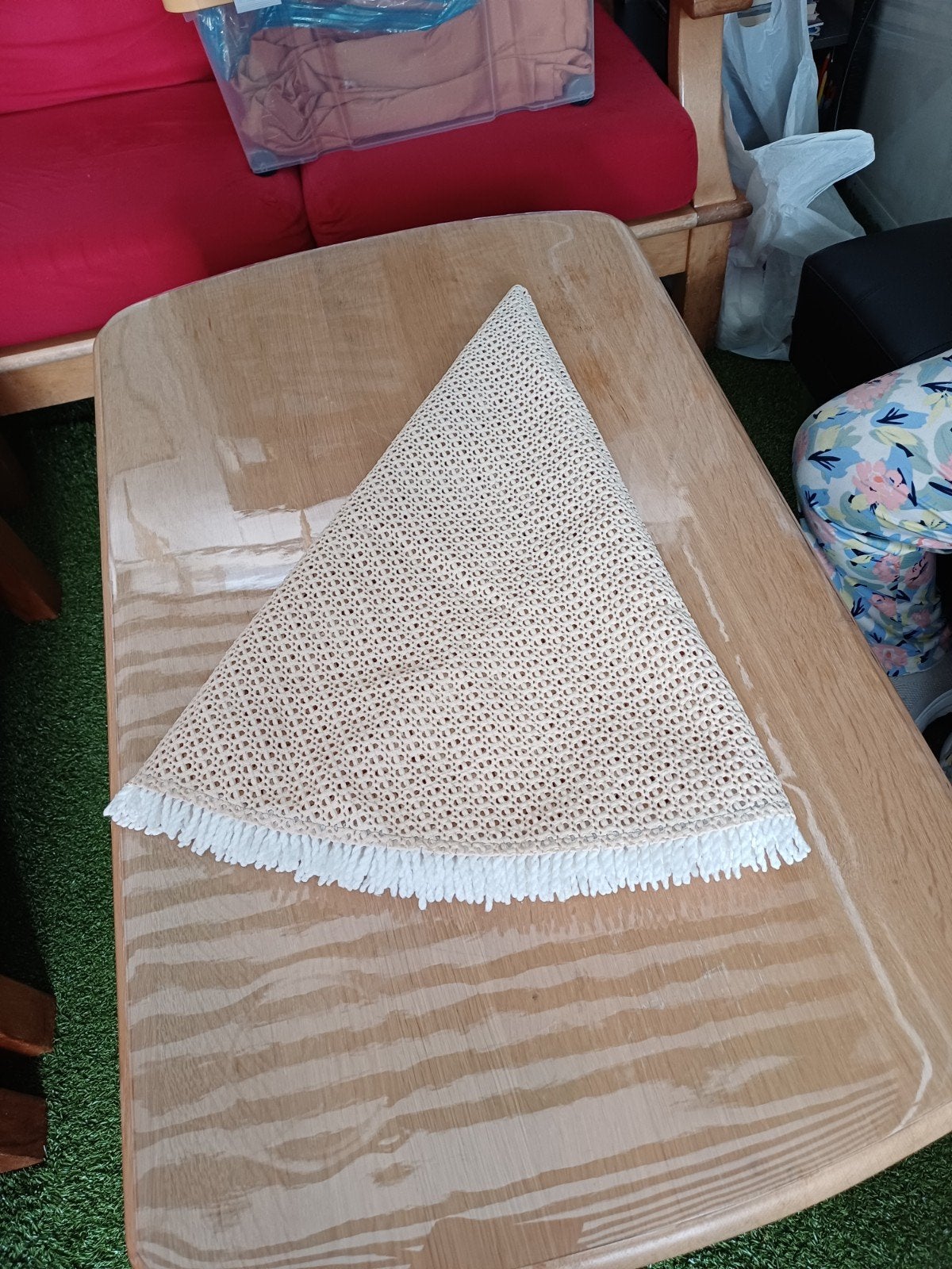 Rond tafelkleed met franjes, Ophalen, Gebruikt, Rond, Beige