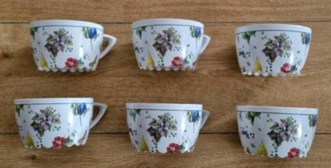 6 Melamine Soepkommen/grote Koppen - Bloemen & Fruit Decor, Kunststof, Mepal, Landelijk/Boerenbont, Ophalen of Verzenden
