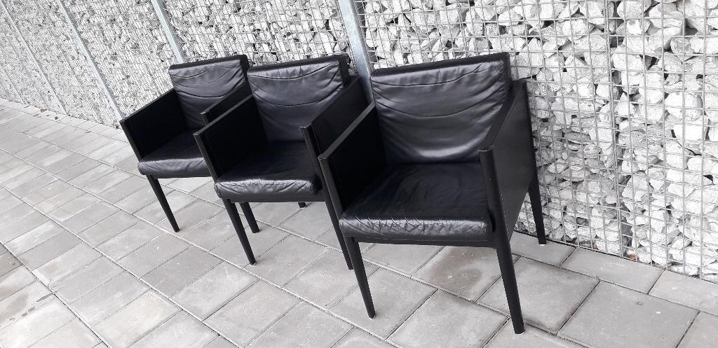 3 Arco Move zwart leren stoelen, Arnold Merckx, Ophalen, Gebruikt, Drie, Zwart