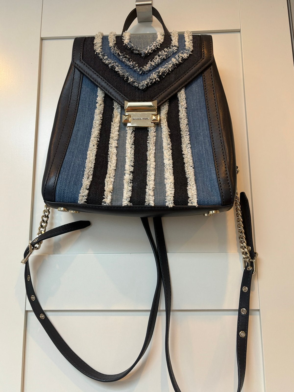 Michael Kors handtas / schoudertas - denim en leer, Ophalen of Verzenden, Zo goed als nieuw, Blauw, Schoudertasje
