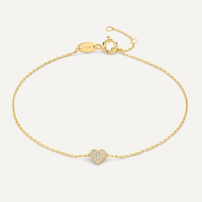 Pavé Zirkonia Hart Armband - 14 Karaat Goud, Info@tovessentials.com, Nieuw, Ophalen of Verzenden, TOV Essentials