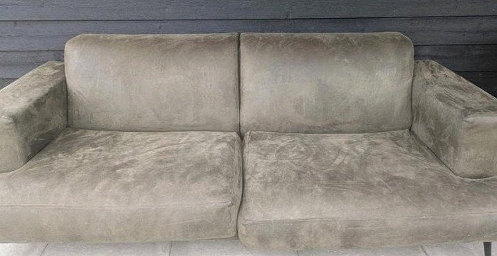 Zitbank 2,5 persoons groen microvezel l: 2,60, b:1.10, Japandi, Gebruikt, 100 tot 125 cm, Driepersoons