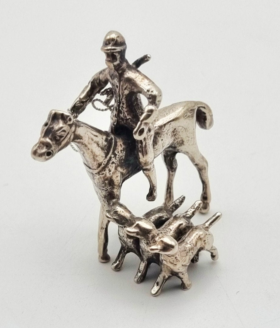Zilveren Miniatuur Jager te Paard met Honden .835, Ophalen of Verzenden, Zilver
