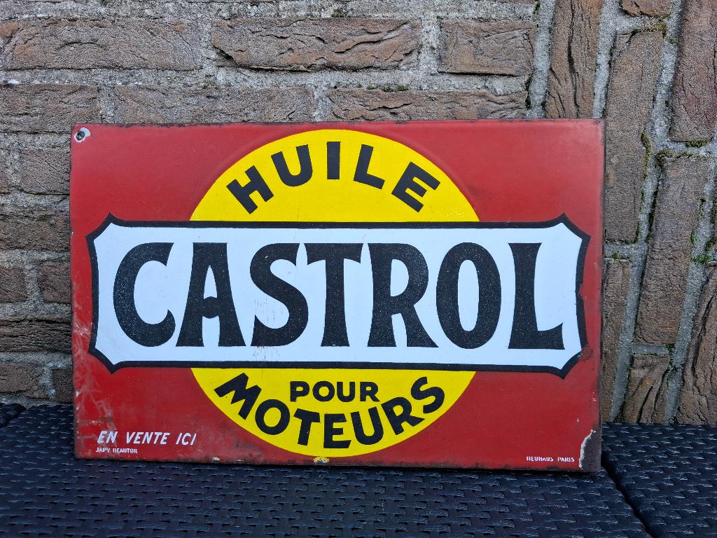 Dubbelzijdig emaillebord reclamebord Castrol, Ophalen of Verzenden, Zo goed als nieuw, Reclamebord