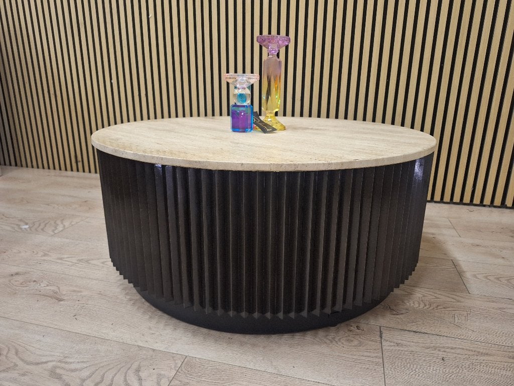 Salontafel rond model Hampton met Travertin Bovenblad, Ophalen, Modern, Luxe Richmond Interiors Hotel Chique Hampton, 50 tot 100 cm