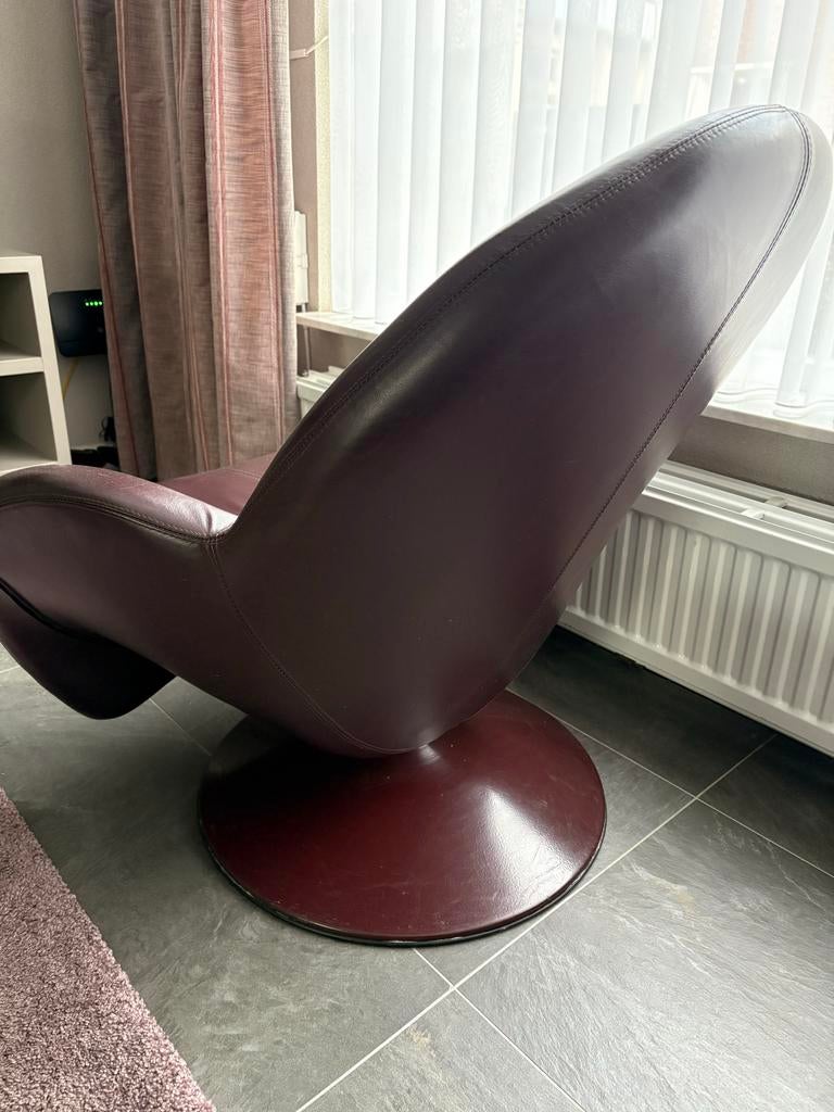 Leolux fauteuil, bruin leer, draaibaar, Ophalen, Zo goed als nieuw, Leer, 75 tot 100 cm