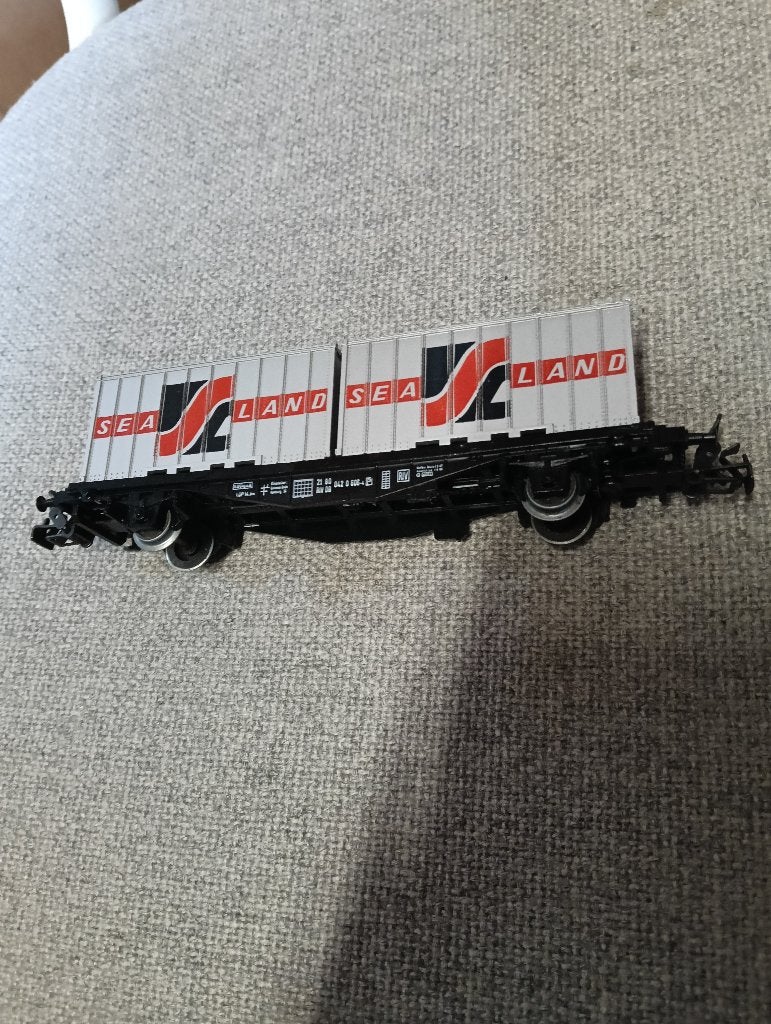 Marklin H0 containerwagen Sealand met 2 containers, Wisselstroom, Gebruikt, Wagon, Ophalen of Verzenden
