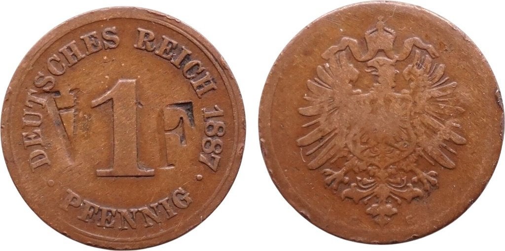 1 pfennig 1887, Duitse Keizerrijk, Wilhelm I, Ophalen of Verzenden, Duitsland, Losse munt