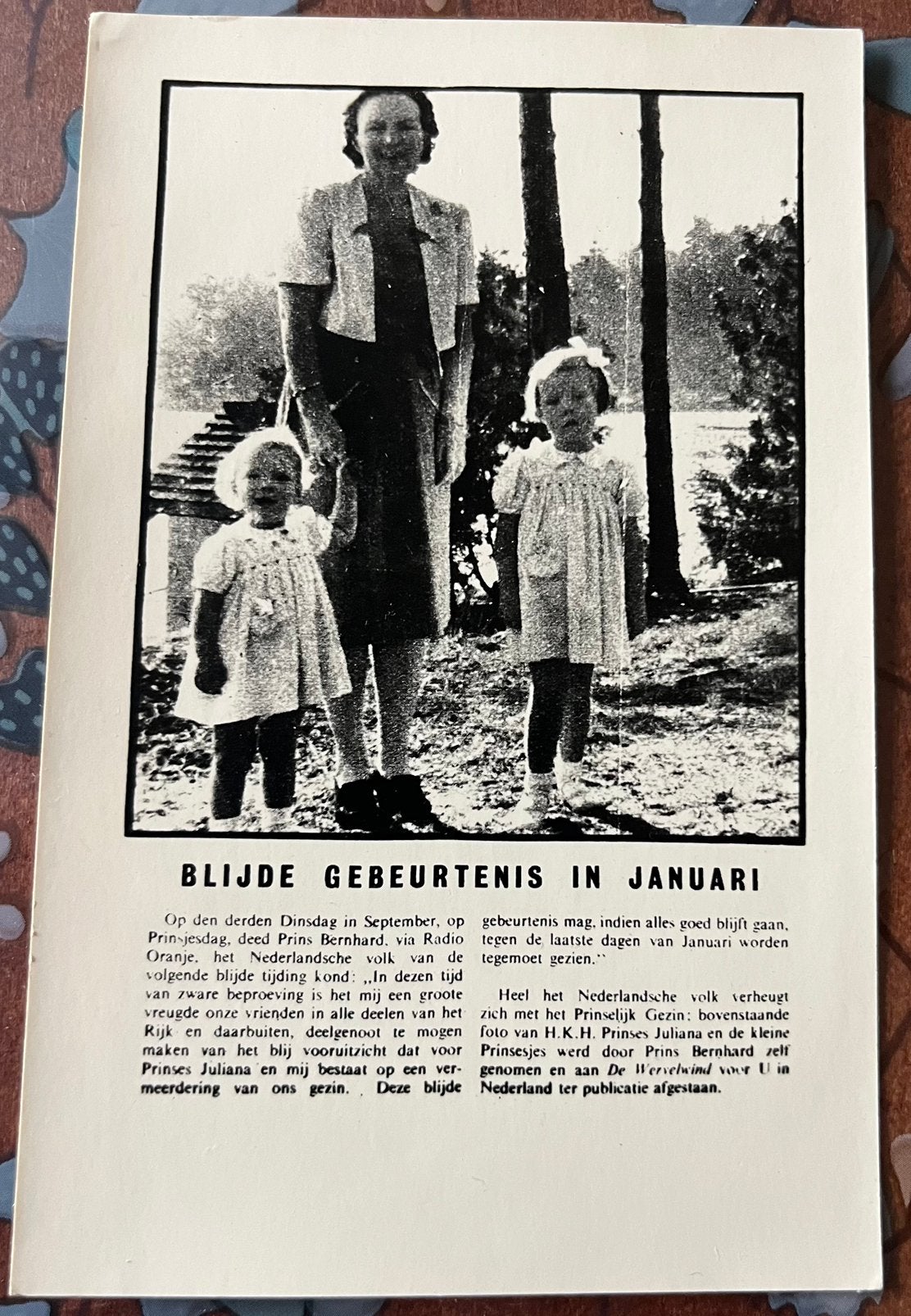 Oorlogskaart WW2 Koninklijk Huis Juliana & Kinderen, Verzamelen, Ophalen of Verzenden, Zo goed als nieuw, Nederland, Kaart, Foto of Prent