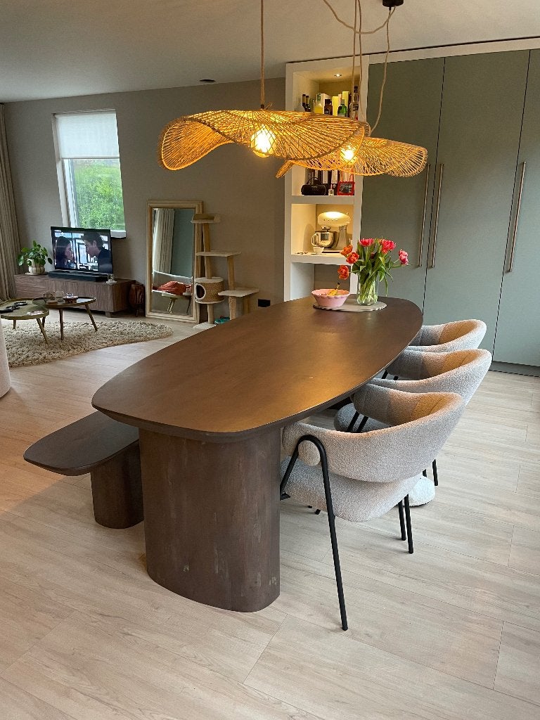 Moderne eetkamerset | Ovale tafel + bank + 3 luxe stoelen, Ophalen, 100 tot 150 cm, Modern stijlvol, 200 cm of meer