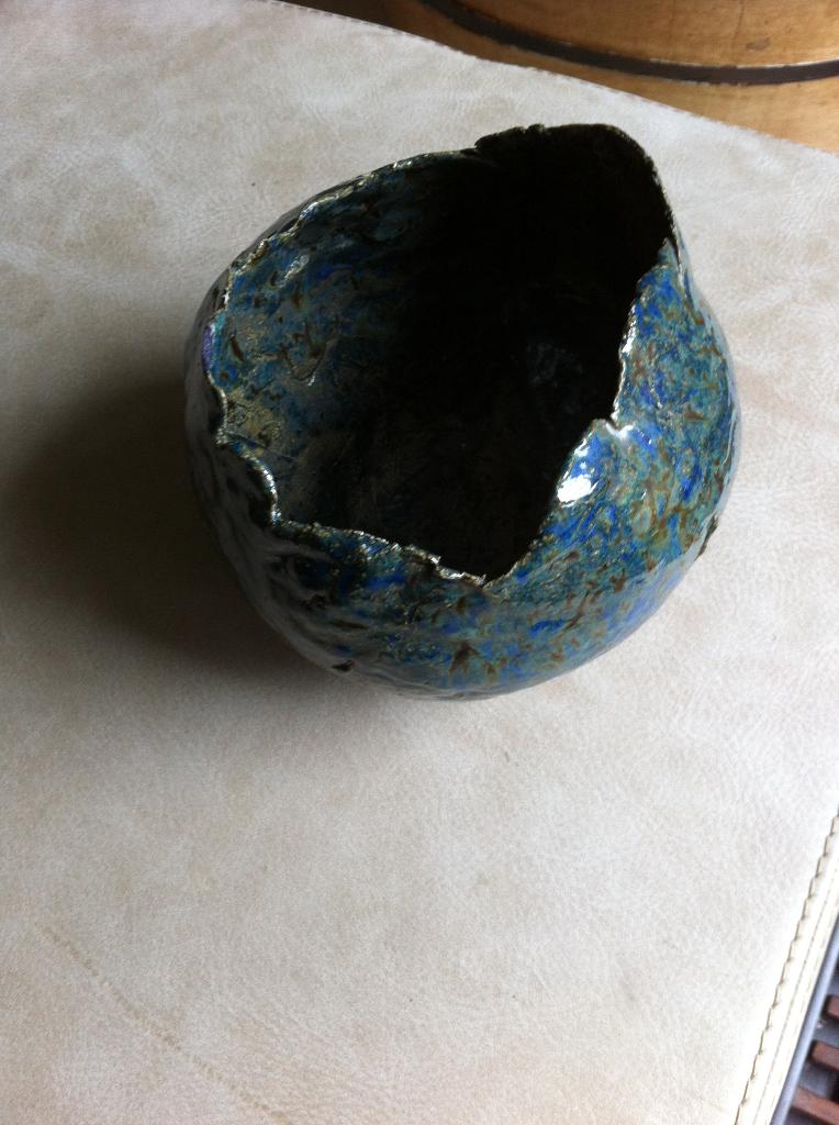 Design bloempot keramiek blauw Br 15 cm, Rond, Binnen, Ophalen of Verzenden, Zo goed als nieuw