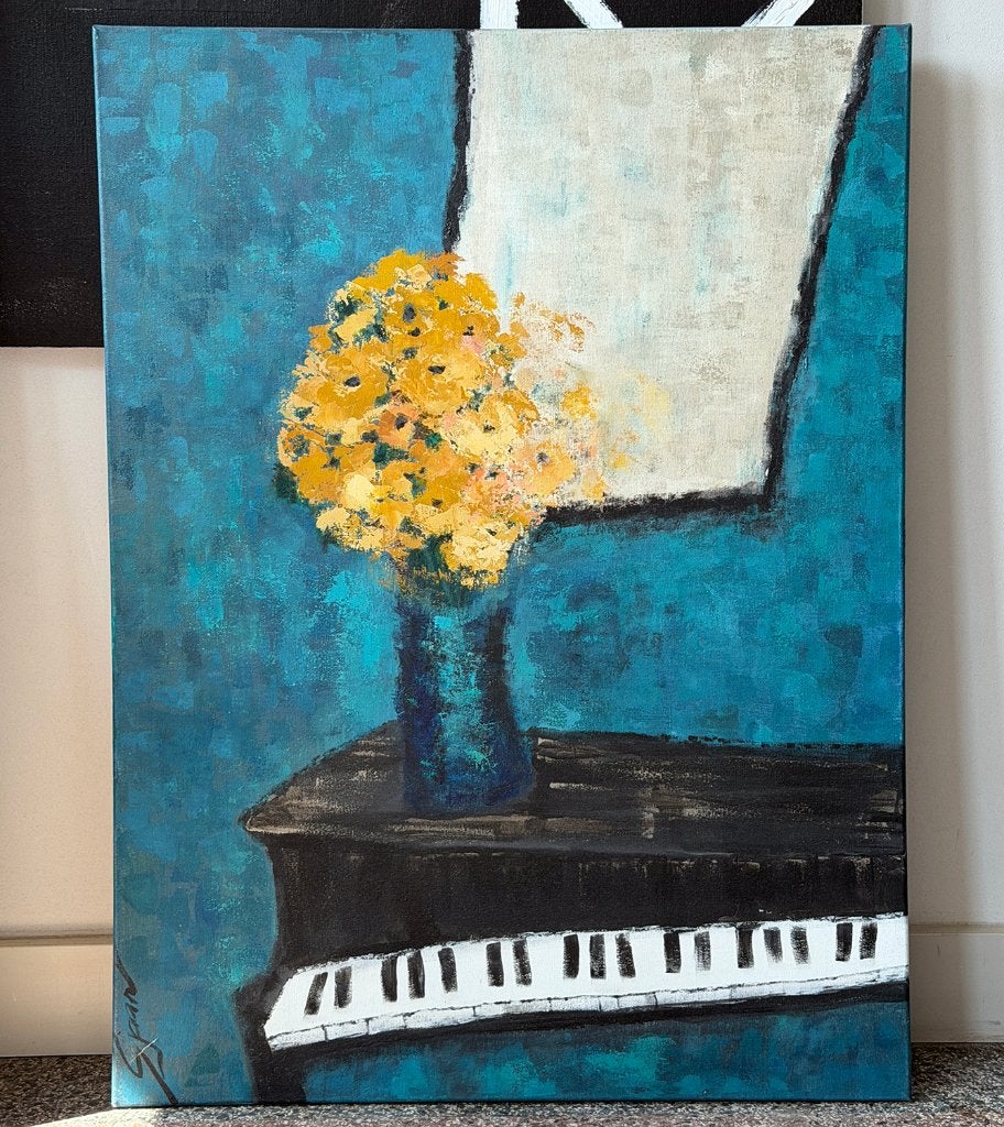 Schilderij piano, Antiek en Kunst, Ophalen, Acrylverf, Stilleven, Handgeschilderd