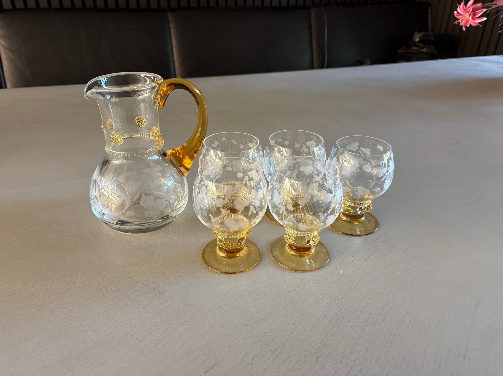 Karaf met 5 glaasjes - Vintage glaswerk, Antiek en Kunst, Antiek | Glas en Kristal, Ophalen of Verzenden