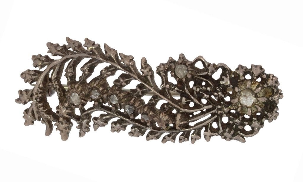 Diamanten antieke veer broche Friesland zilver 19e eeuws, Verzenden, Zilver, Broche, Met edelsteen