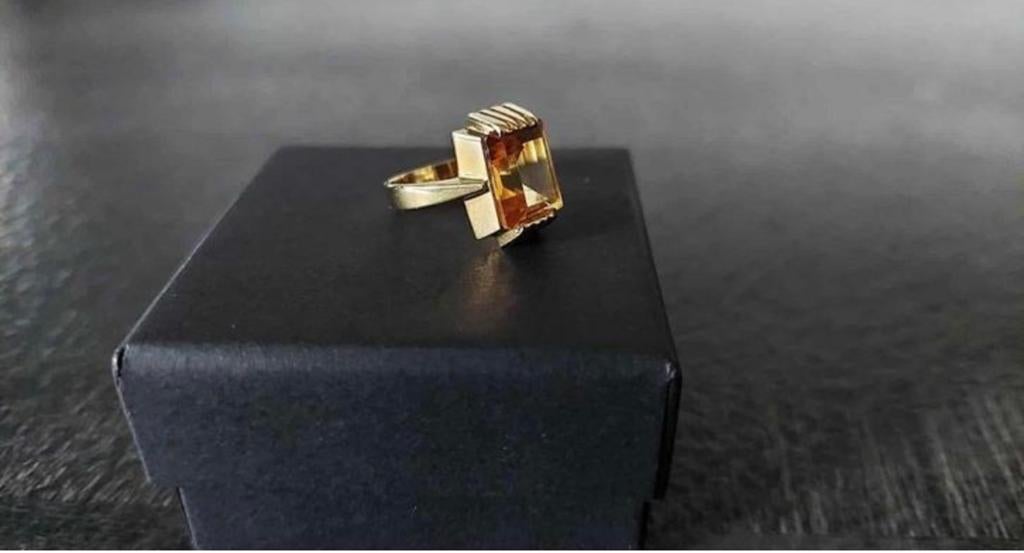 Vintage Gouden ring met Citrien, Sieraden, Tassen en Uiterlijk, Ringen, Ophalen of Verzenden, Met edelsteen, Dame, Goud