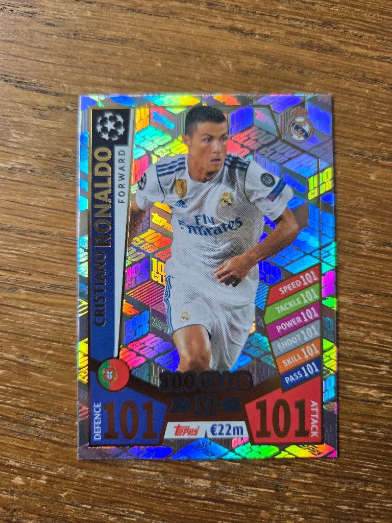 Cristiano Ronaldo #428 Real Madrid 100 Club Topps 2017-18, Ophalen of Verzenden, Zo goed als nieuw, Losse kaart, Foil