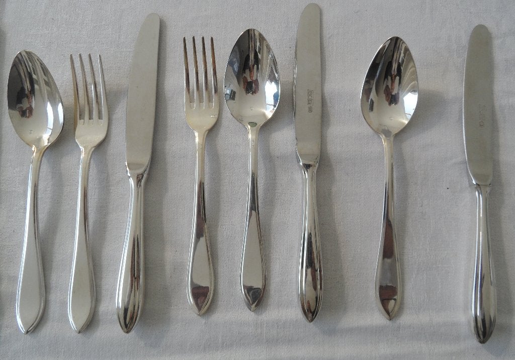 Sola verzilverd punt filet?100 Dessert? Bestek 8 x zie fotos, Antiek en Kunst, Ophalen of Verzenden